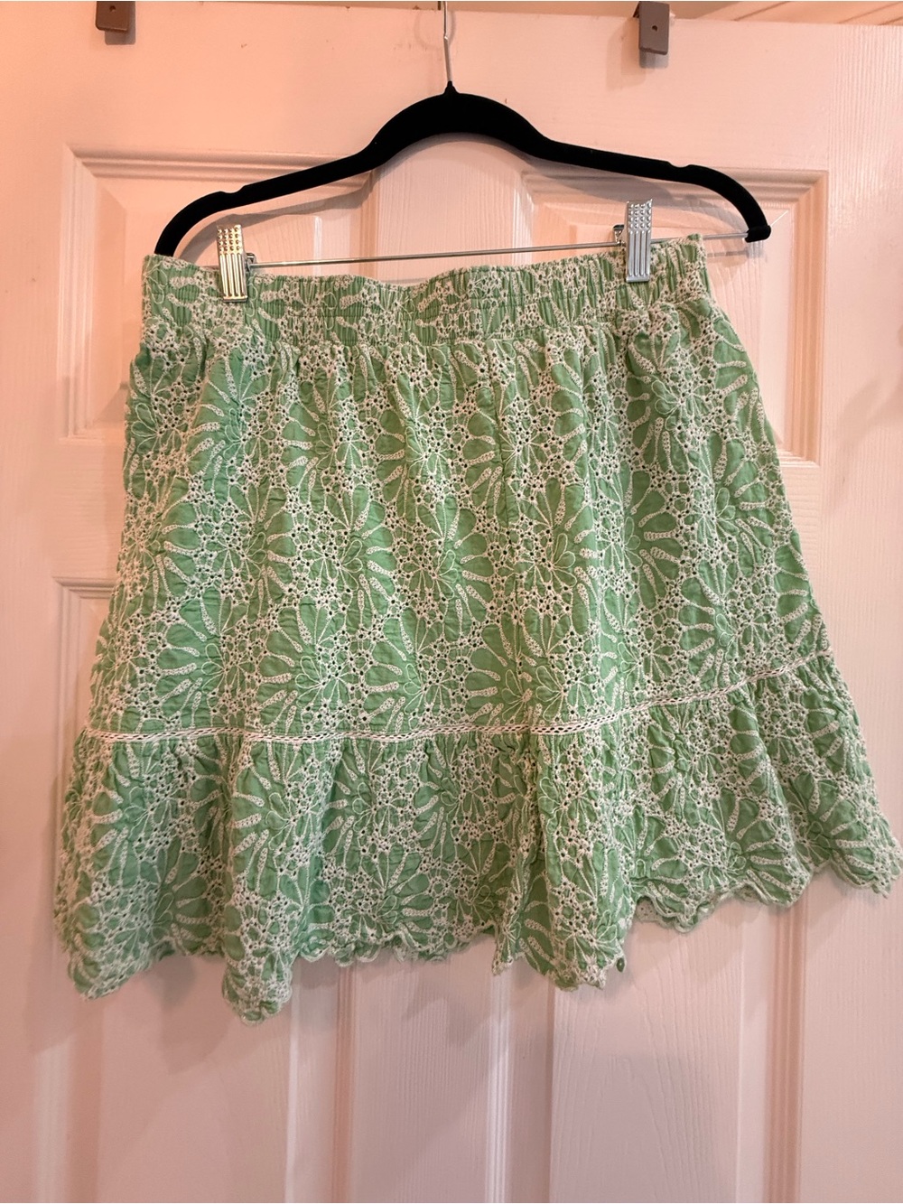 LOFT Pale Green Lace Tiered Skater Skirt